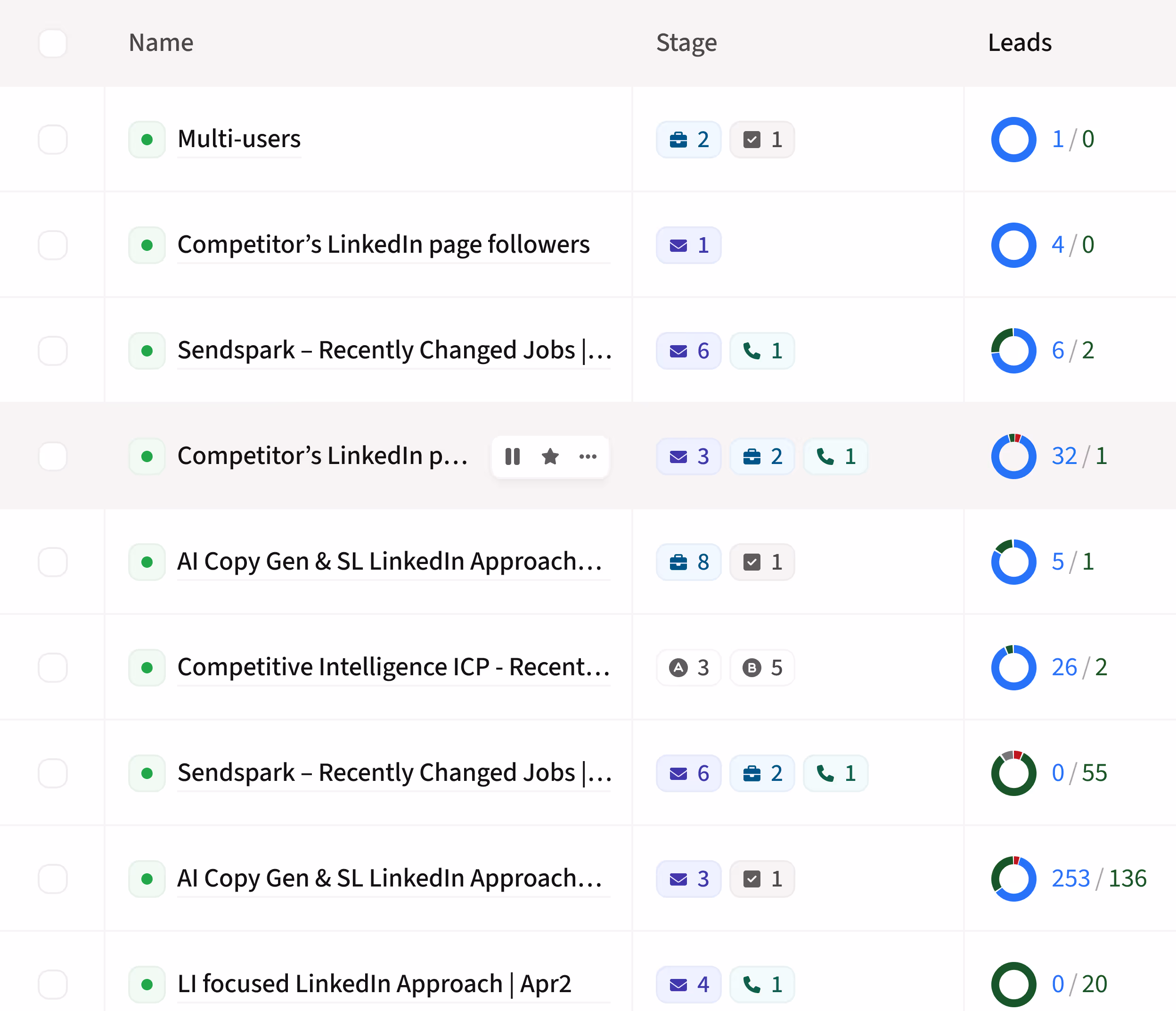 Product screen displaying a list of sequences and templates