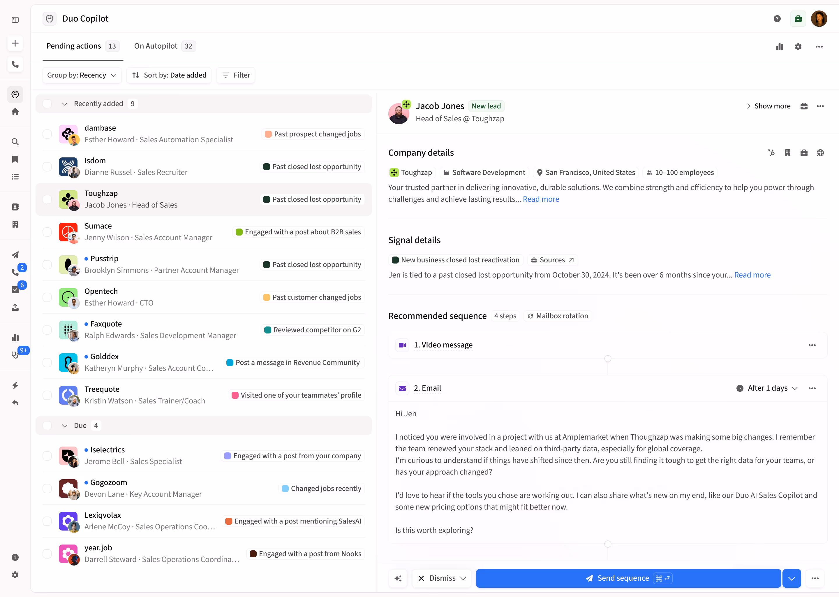 Duo AI Sales Copilot product screen